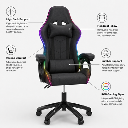 High Back Gaming Chair Rgb Recline Headrest Lumbar Support