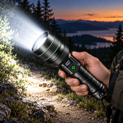 Torcia ad alto flusso luminoso, potente, da caccia, con fascio regolabile