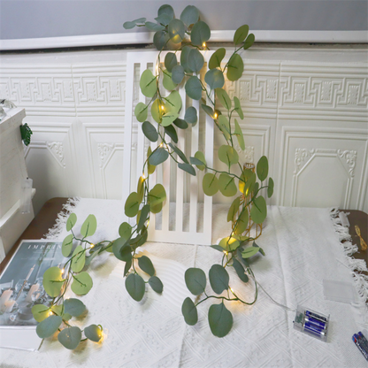 Heimdekoration LED-Lichterkette Eukalyptus Rattan Kaminsims Akzent