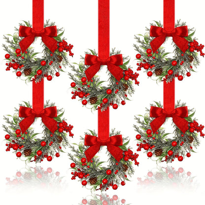 Christmas Wreath Hanging Red Bow Pinecone Holiday Decor