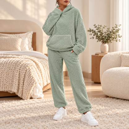 Ultra bequemer Teddy-Pyjama-Set mit Kapuze für zu Hause