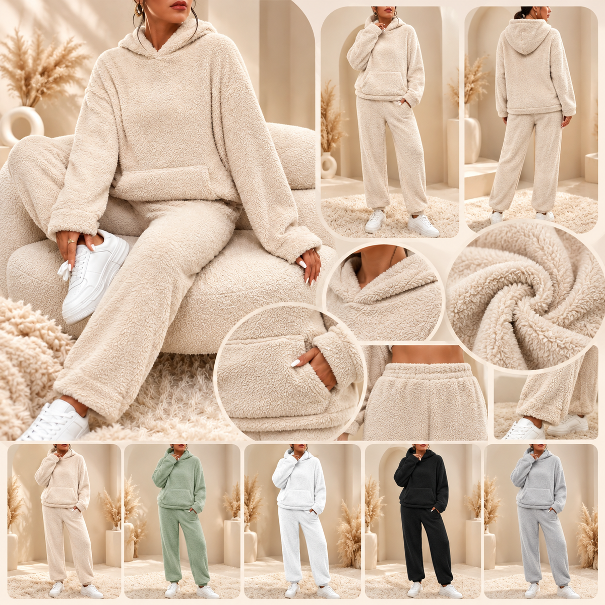 Ultra bequemer Teddy-Pyjama-Set mit Kapuze für zu Hause