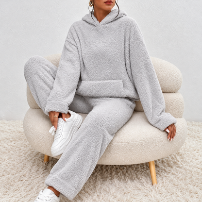 Ultra bequemer Teddy-Pyjama-Set mit Kapuze für zu Hause