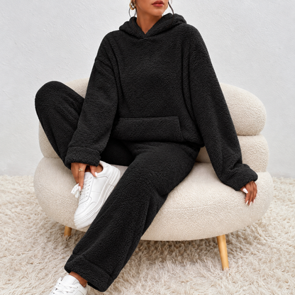 Ultra bequemer Teddy-Pyjama-Set mit Kapuze für zu Hause