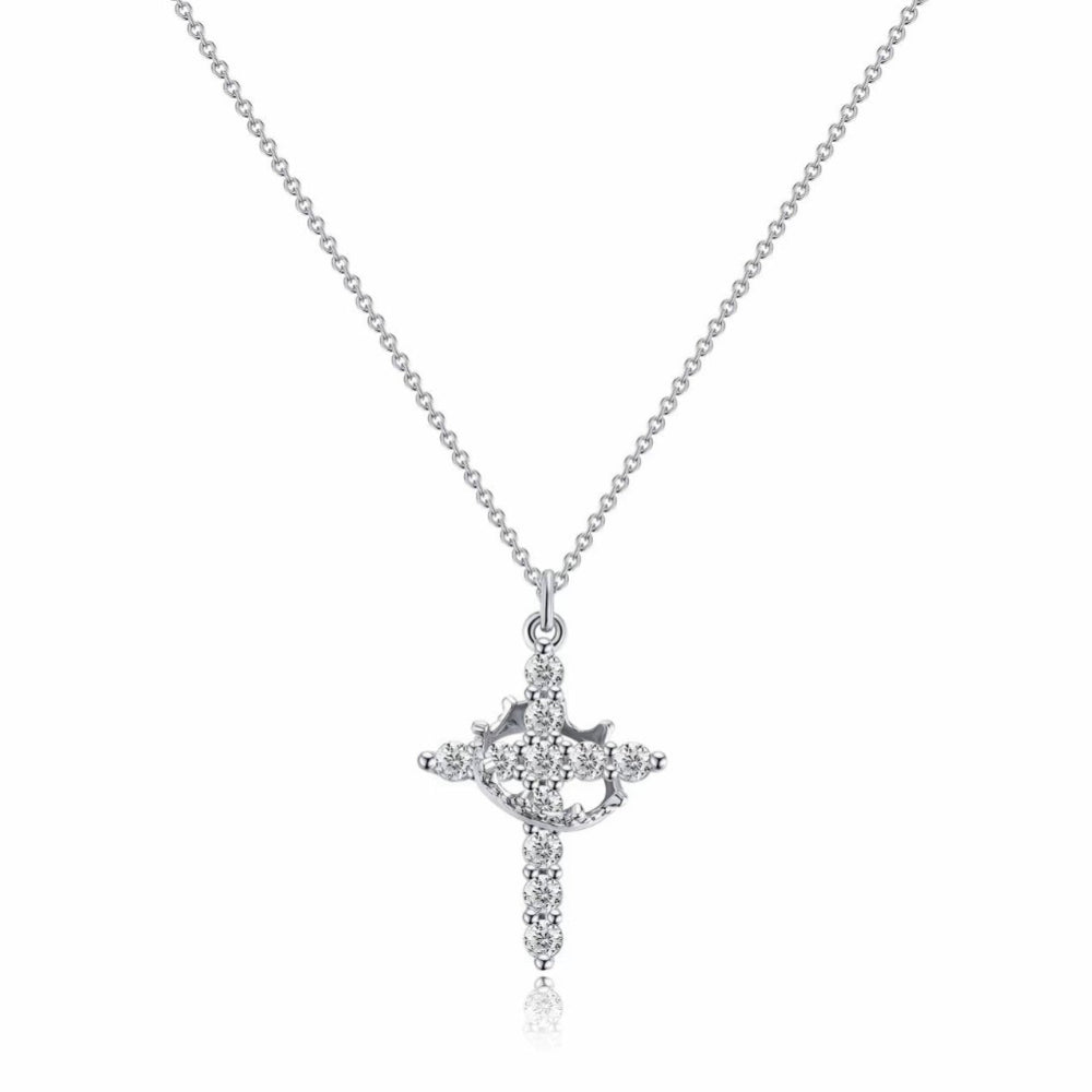 Collana con Ciondolo Croce Corona Regalo Gioiello Fede Festa della Mamma