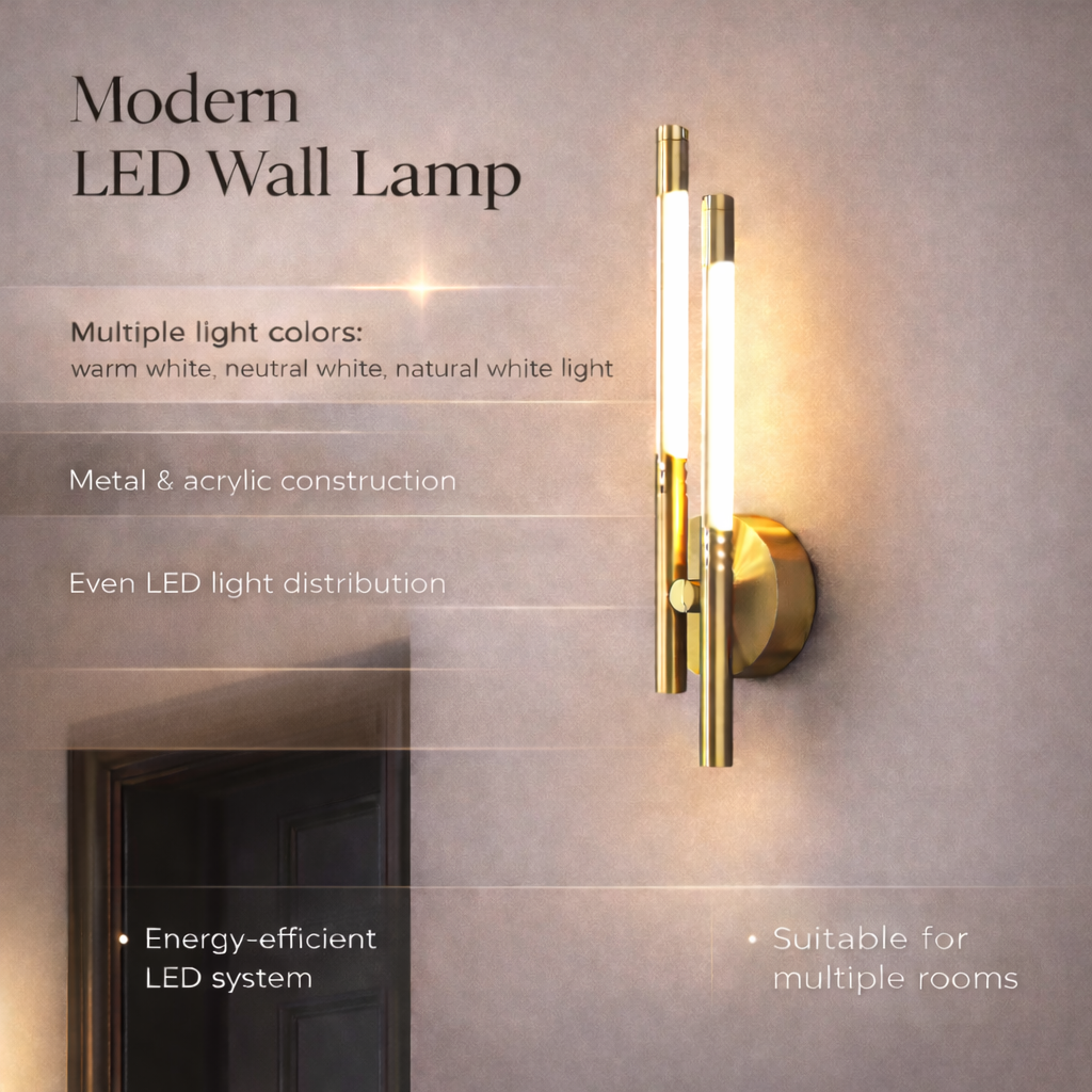Applique da parete moderna in metallo e acrilico con luce LED per interni