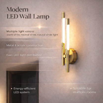 Applique da parete moderna in metallo e acrilico con luce LED per interni