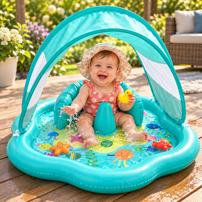 Tappetino gonfiabile ad acqua per giochi d'acqua del bebè, parasole incluso