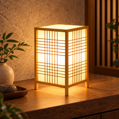 Japansk bambusbordlampe med blødt lys i zenstil