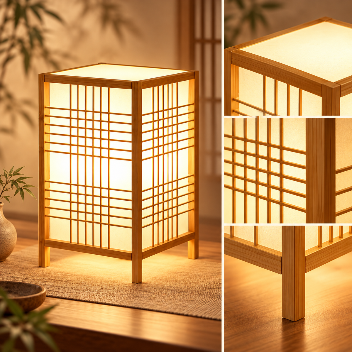 Japansk bambusbordlampe med blødt lys i zenstil