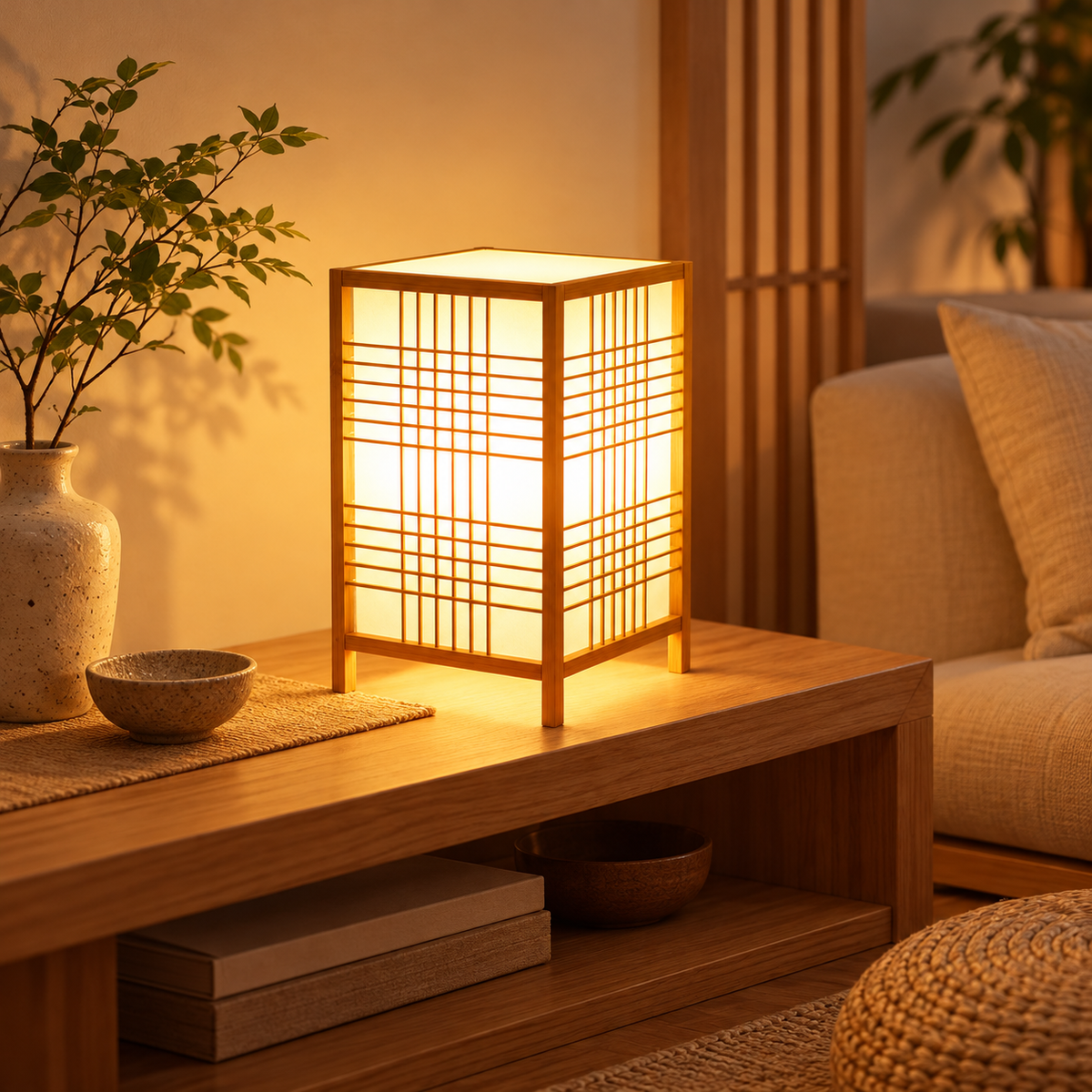 Japansk bambusbordlampe med blødt lys i zenstil