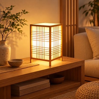 Japansk bambusbordlampe med blødt lys i zenstil
