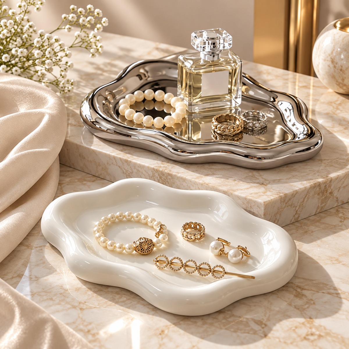 Tavă organizatoare pentru bijuterii, din ceramică, decorativă pentru măsuța de toaletă