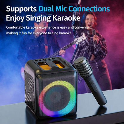 Máquina de Karaoke Coluna Bluetooth Portátil Microfones Sem Fios