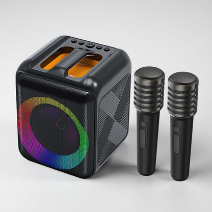Máquina de Karaoke Coluna Bluetooth Portátil Microfones Sem Fios