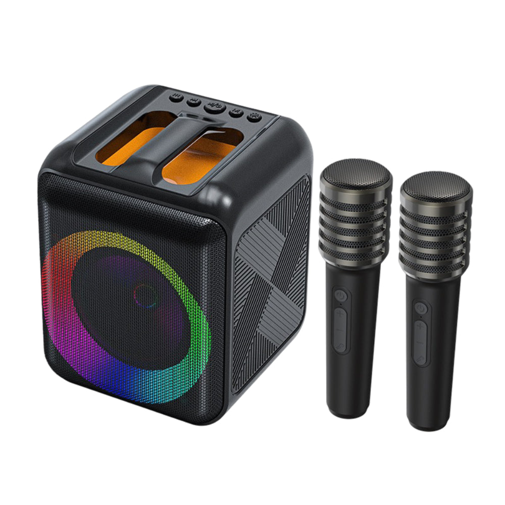 Máquina de Karaoke Coluna Bluetooth Portátil Microfones Sem Fios