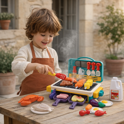 Spielzeug Grill Kinder BBQ Grillset Rauch Effekt Zubehör
