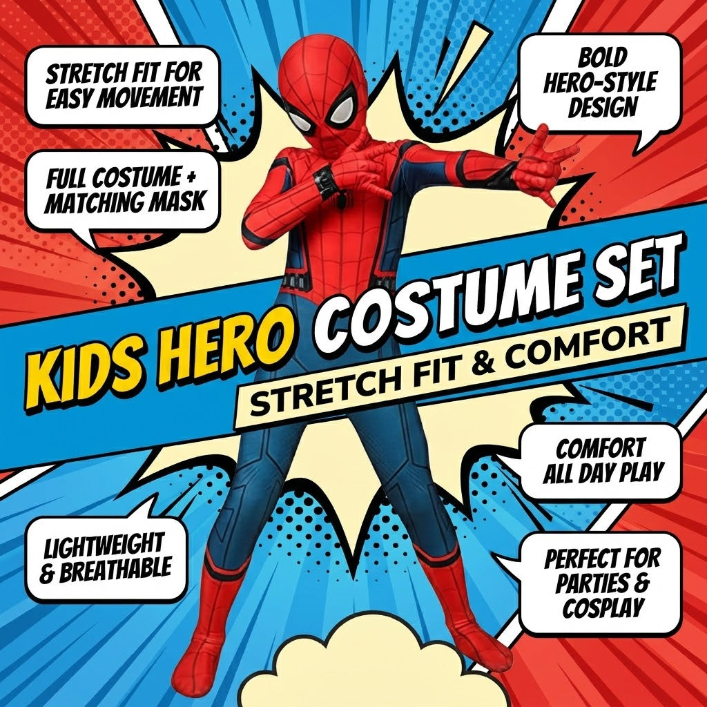 Fato de Carnaval de Super-Herói para Crianças com Máscara e Tecido Elástico para Halloween
