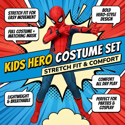 Fato de Carnaval de Super-Herói para Crianças com Máscara e Tecido Elástico para Halloween