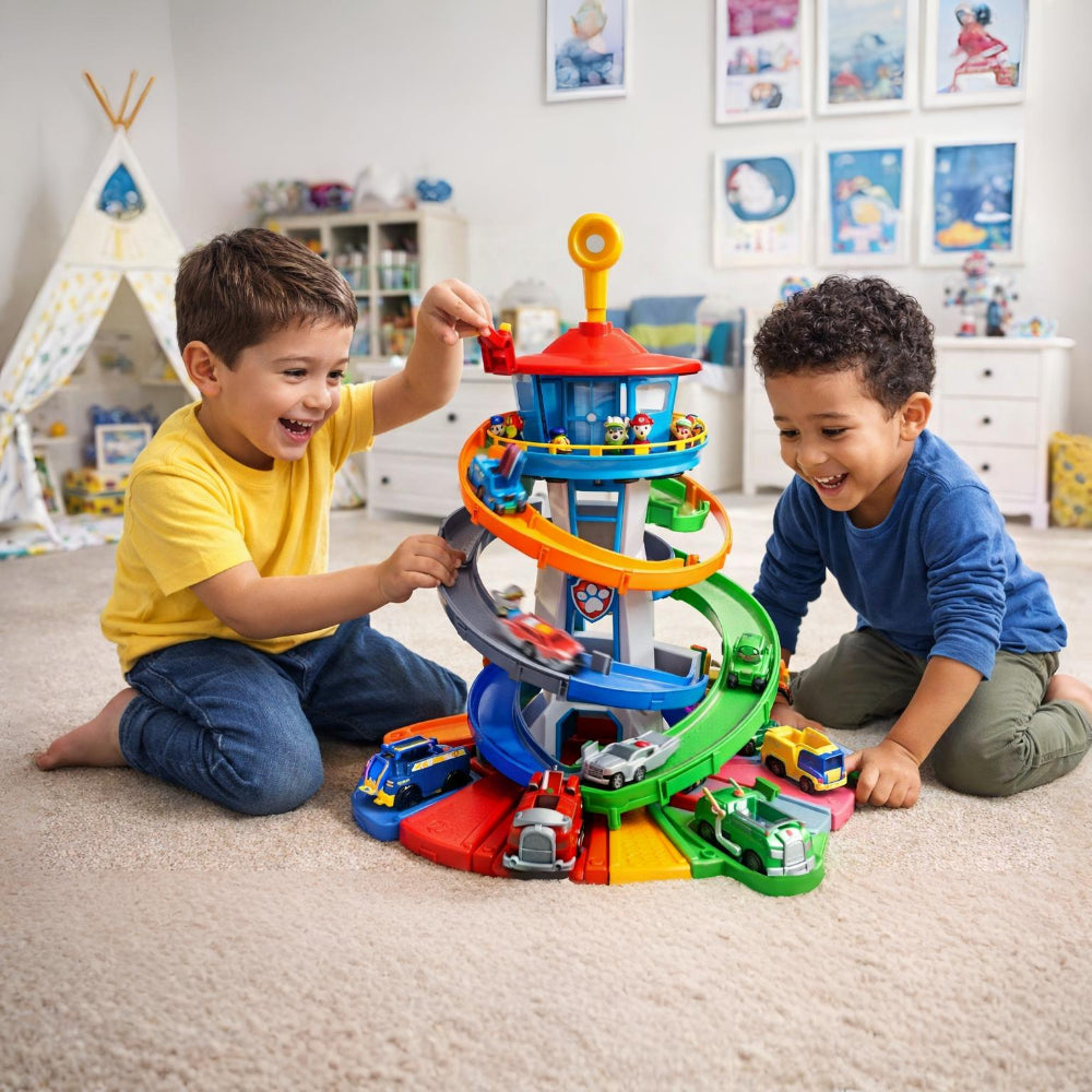Kids Toy Car Slide Tower Racing Track Playset