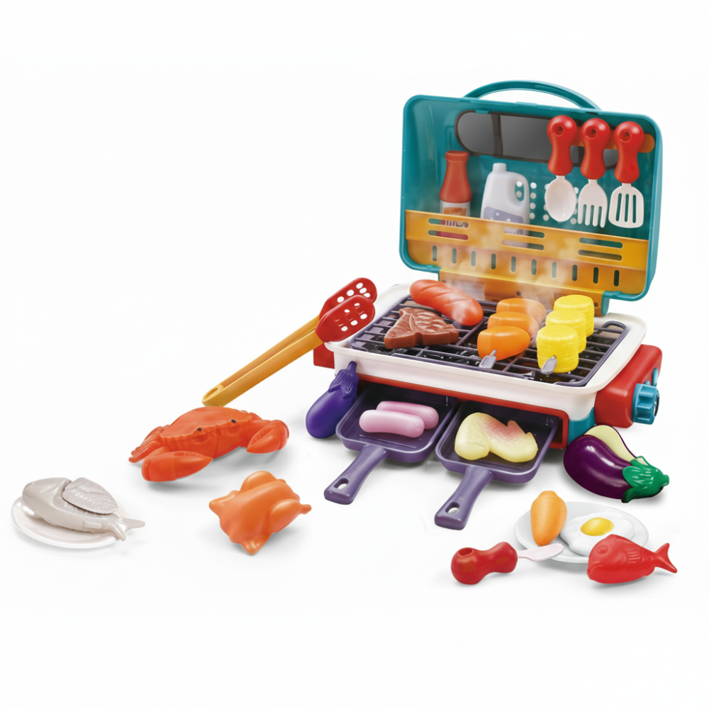 Spielzeug Grill Kinder BBQ Grillset Rauch Effekt Zubehör