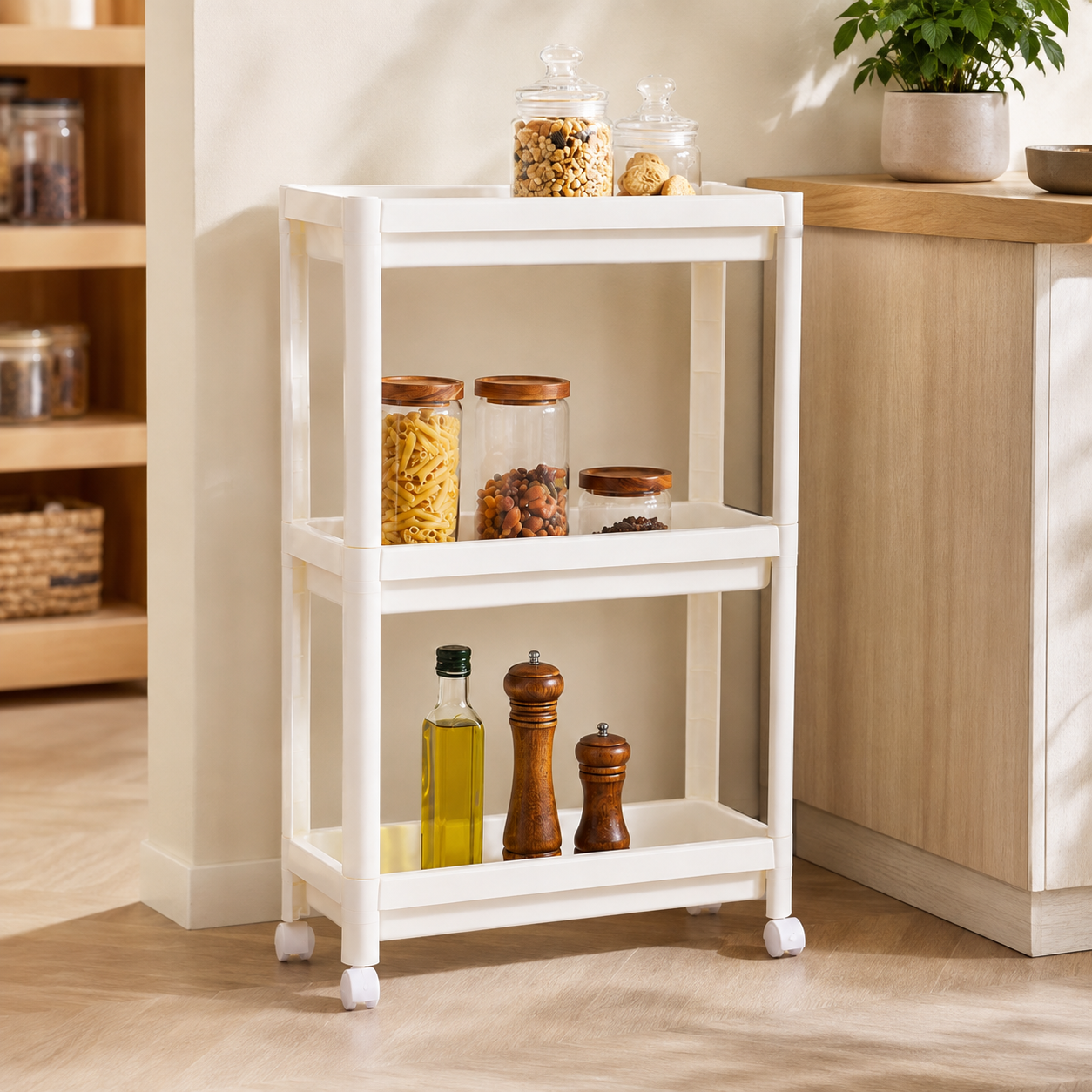Kitchen Storage Rack Rolling Space Saving Design