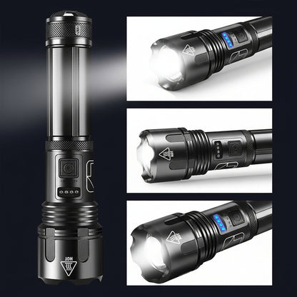 Torcia ricaricabile tattica in alluminio con LED e zoom