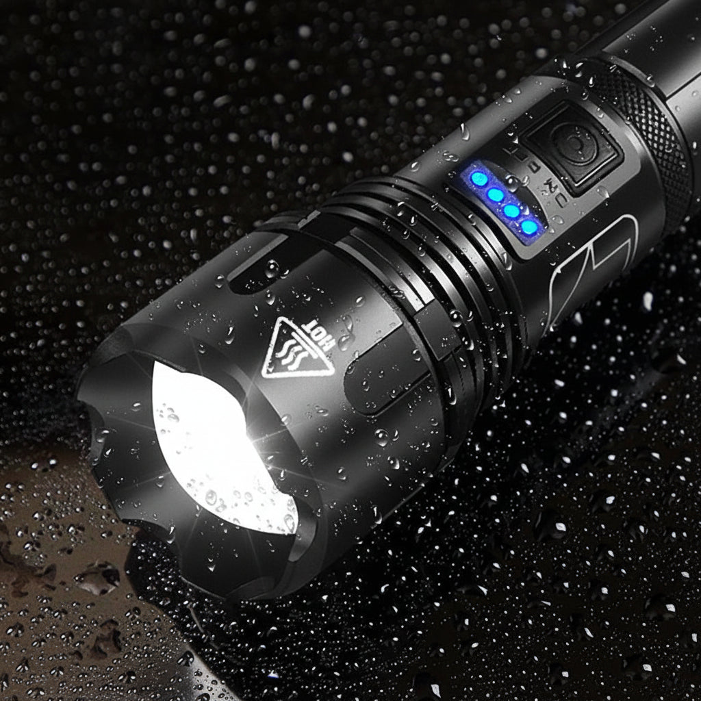 Torcia ricaricabile tattica in alluminio con LED e zoom