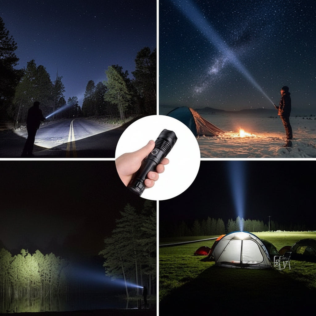 Torcia ricaricabile tattica in alluminio con LED e zoom