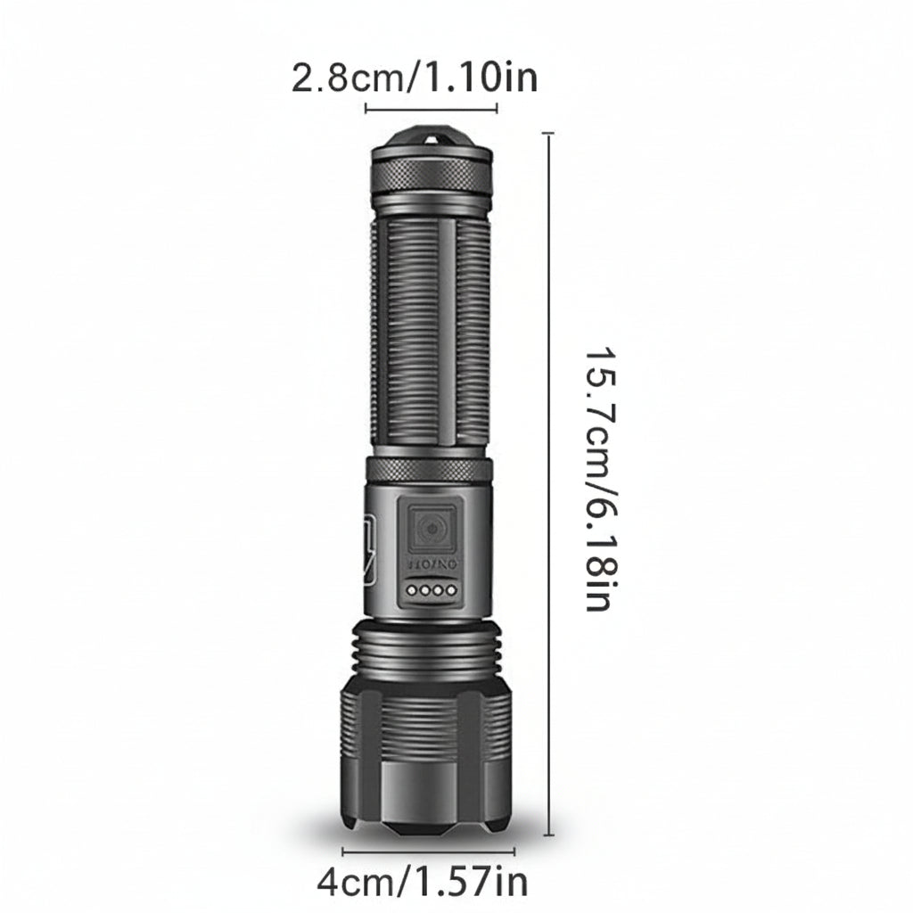 Torcia ricaricabile tattica in alluminio con LED e zoom
