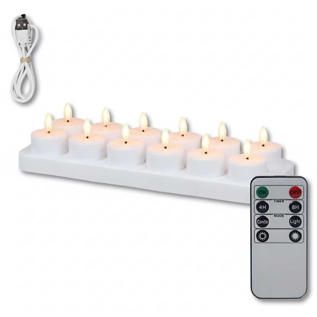 Set di Candele a LED Senza Fiamma con Telecomando, Timer e Ricaricabili via USB