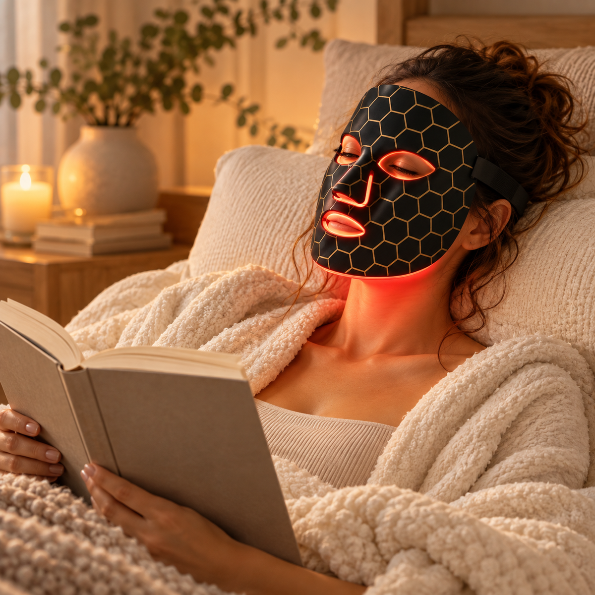 LED-ansigtsmaske i silikone, USB-genopladelig, fleksibel hudpleje