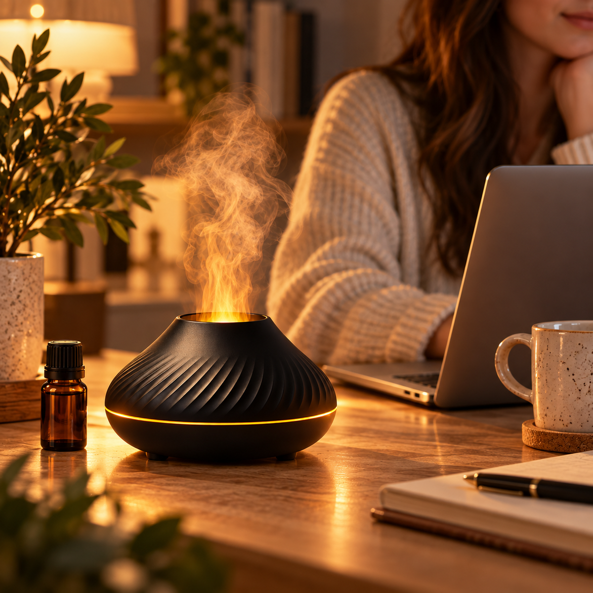 Aromadiffuser med LED-lys, lydløs ultralydsforstøver og luftfugter