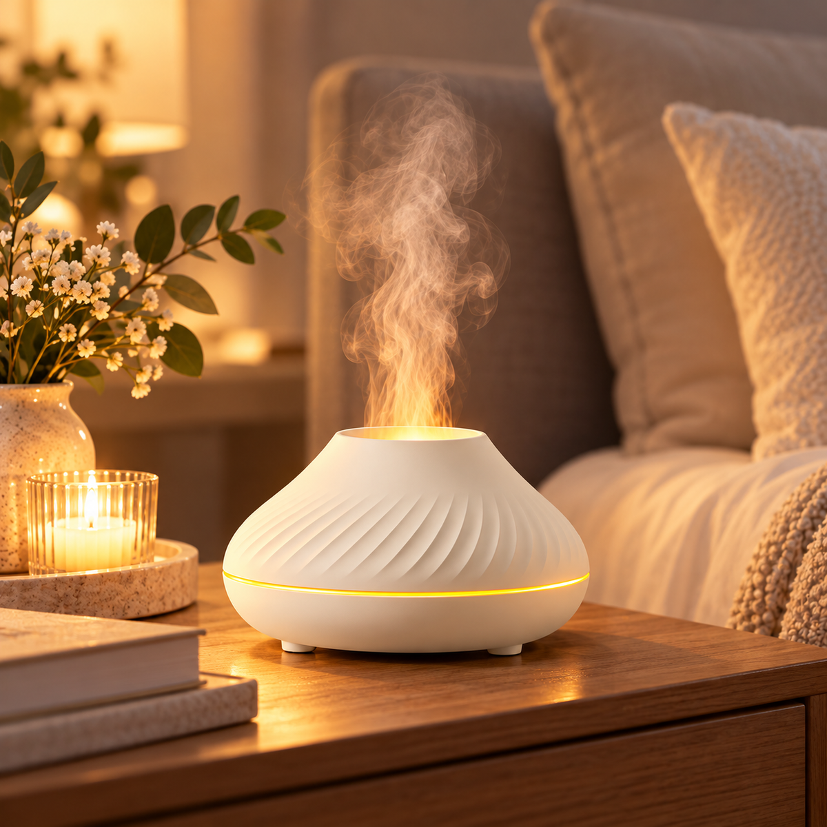 Aromadiffuser med LED-lys, lydløs ultralydsforstøver og luftfugter