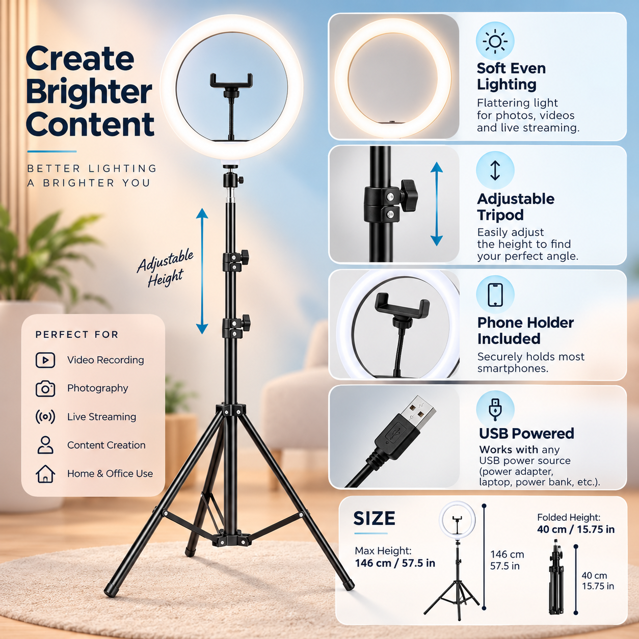 LED Ring Light Professional Studio Adjustable Tripod