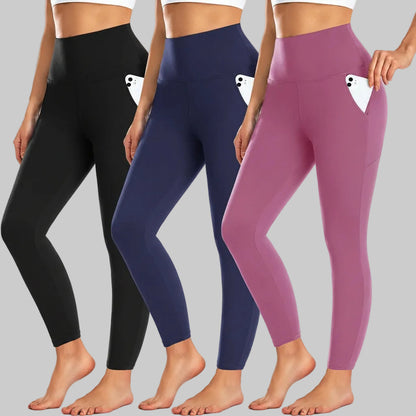 Leggings de Cintura Alta com Bolso Calças de Treino de Inverno
