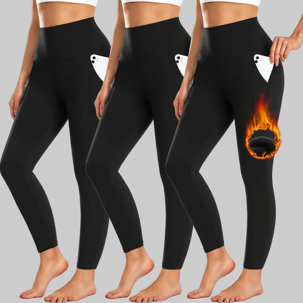 Leggings de Cintura Alta com Bolso Calças de Treino de Inverno