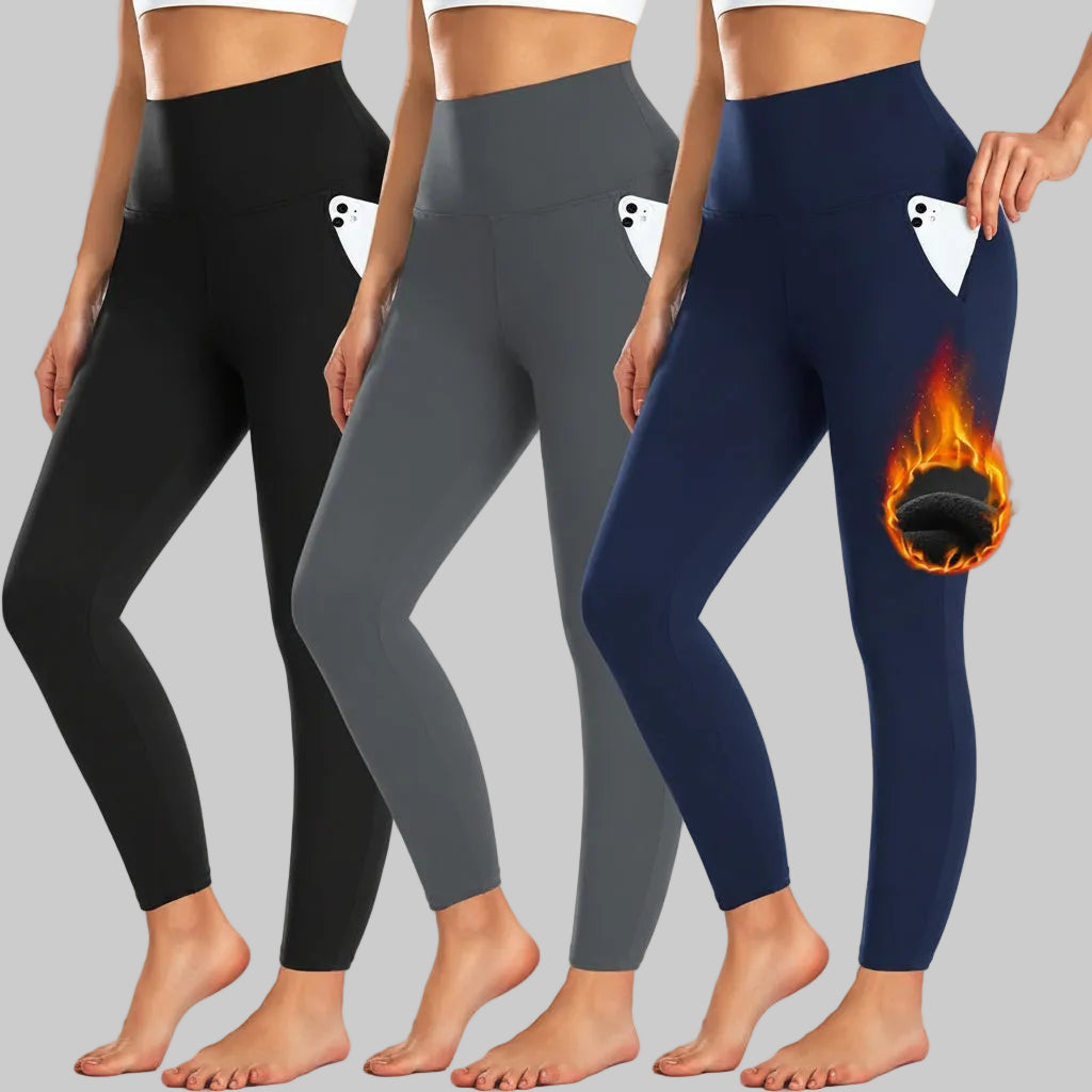 Leggings de Cintura Alta com Bolso Calças de Treino de Inverno