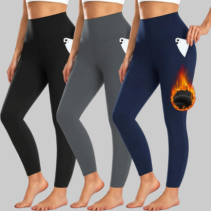 Leggings de Cintura Alta com Bolso Calças de Treino de Inverno