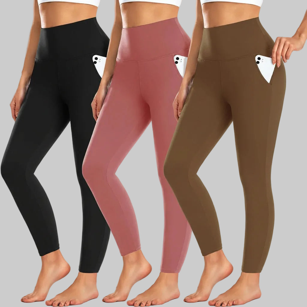 Leggings de Cintura Alta com Bolso Calças de Treino de Inverno