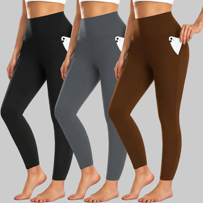 Leggings de Cintura Alta com Bolso Calças de Treino de Inverno
