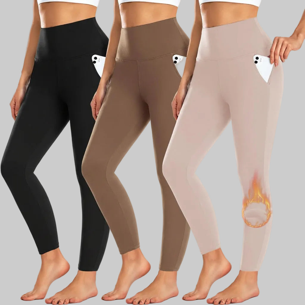 Leggings de Cintura Alta com Bolso Calças de Treino de Inverno