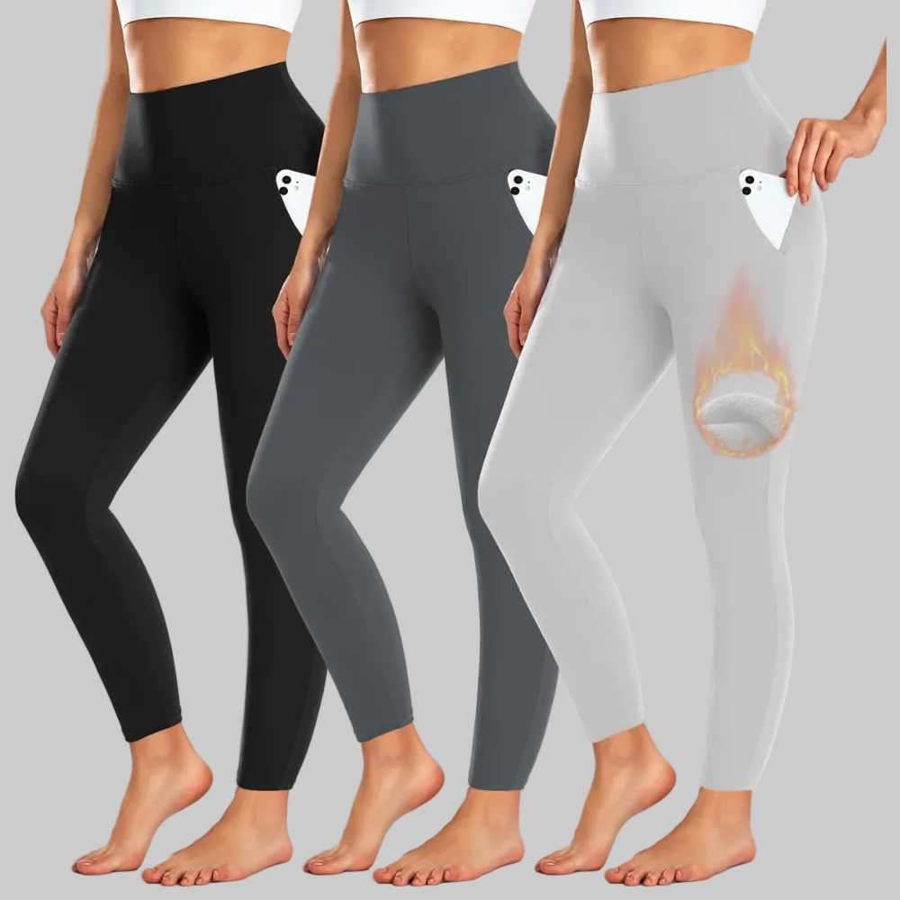 Leggings de Cintura Alta com Bolso Calças de Treino de Inverno