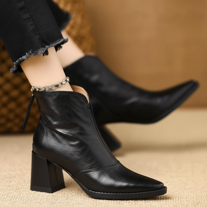 Ghete de gleznă pentru femei cu toc mediu, cu fermoar, pantofi casual pentru rochie