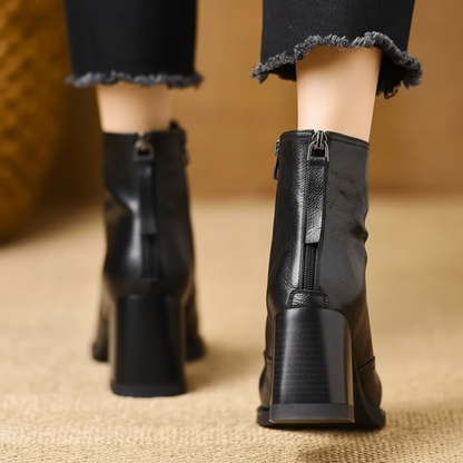 Ghete de gleznă pentru femei cu toc mediu, cu fermoar, pantofi casual pentru rochie