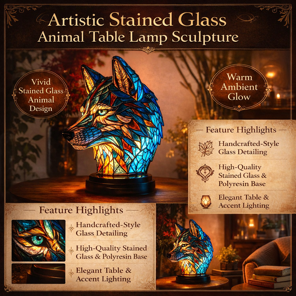 Lampe Buntglas Tier Tisch Akzent Licht Skulptur