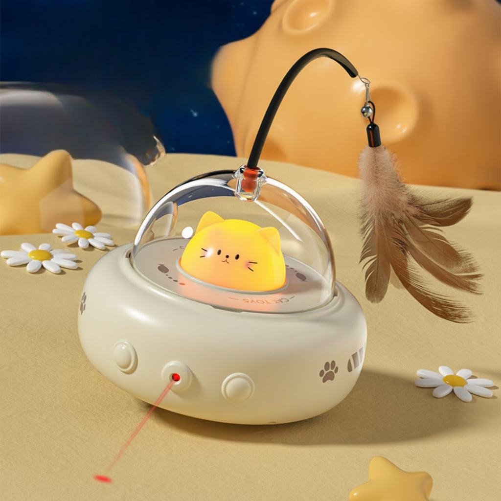 Brinquedo para Gatos Laser Automático Caça UFO Interativo com Penas