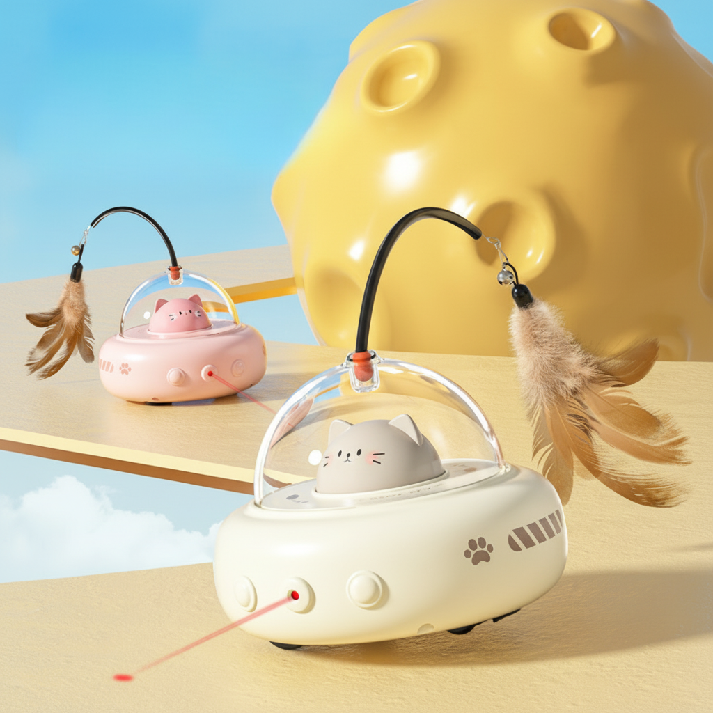 Brinquedo para Gatos Laser Automático Caça UFO Interativo com Penas