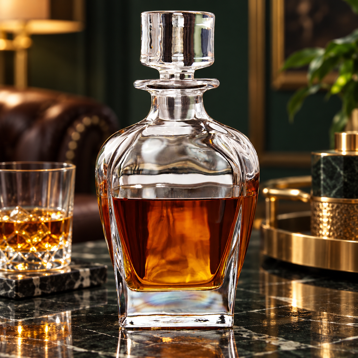 Garrafa de whisky em vidro sem chumbo com design elegante