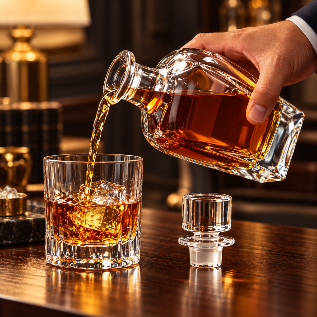 Garrafa de whisky em vidro sem chumbo com design elegante
